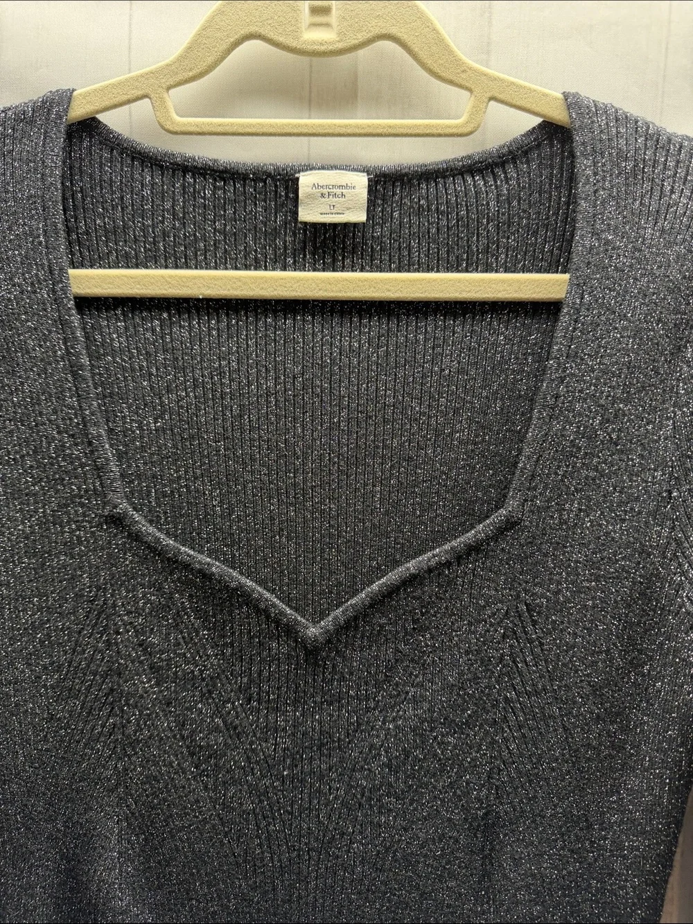 Abercrombie & Fitch Black and Silver Metallic Sweetheart Neck Sweater Dress